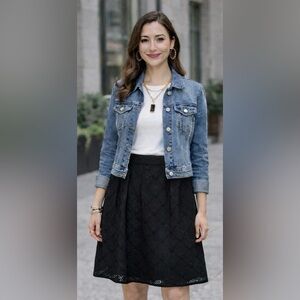 LOFT Black Eyelet A-Line Skirt – Classic Cotton Lined Skirt, Size 6